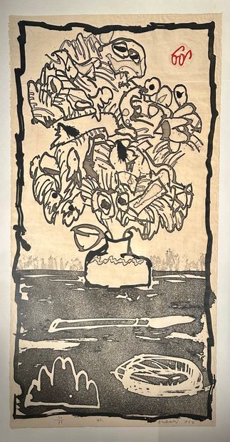 null Pierre ALECHINSKY (né en 1927) 
Ink 1988, Nature morte au vase de fleurs 
Eau-forte,...