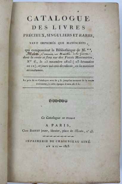 null 1803 MEON DOMINIQUE MARTIN ( LIBRAIRE EMPLOYE AUX MANUSCRITS DE LA BIBLIOTHEQUE...