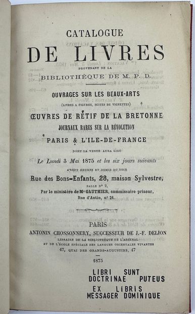 null 1875 POCHET-DEROCHE CATALOGUE DE LIVRES PROVENANT DE LA BIBLIOTHEQUE DE M.P.D....