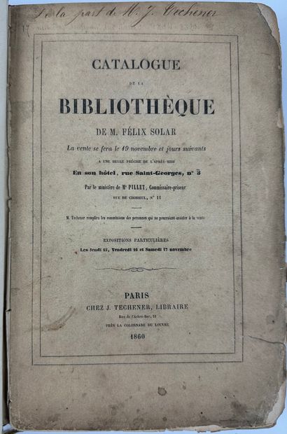 null 1860 SOLAR FELIX CATALOGUE DES LIVRES DE SA BIBLIOTHEQUE AVEC LES PRIX AU CRAYON...