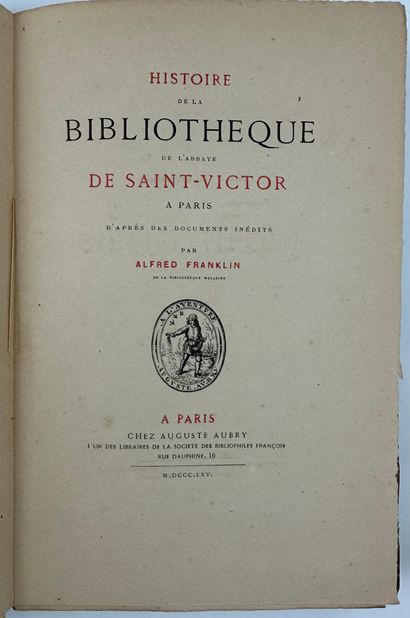 null 1865 SAINT VICTOR (BIBLIOTHEQUE DE L ABBAYE DE ) HISTOIRE DE LA BIBLIOTHEQUE...
