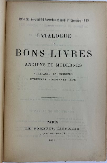 null 1892 PORQUET CH ( LIBRAIRE) CATALOGUE DE BONS LIVRES ANCIENS ET MODERNES ALMANACHS...