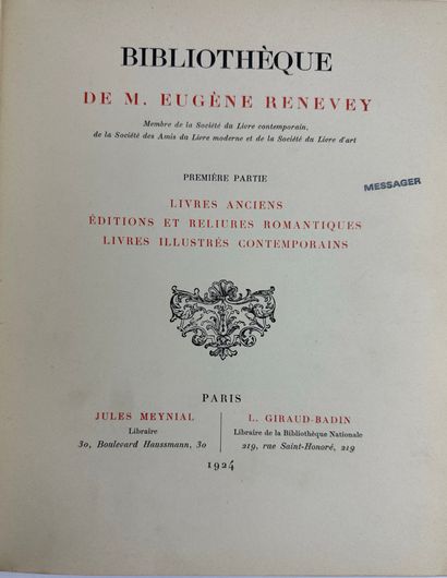 null 1924 RENEVEY EUGENE CATALOGUE BIBLIOTHEQUE 1° P LIVRES ANCIENS EDITIONS ET RELIURES...
