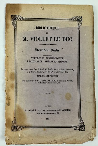 null 1853 VIOLLET LE DUC BIBLIOTHEQUE DE M.VIOLET LE DUC :THEOLOGIE, JURISPRUDENCE,...