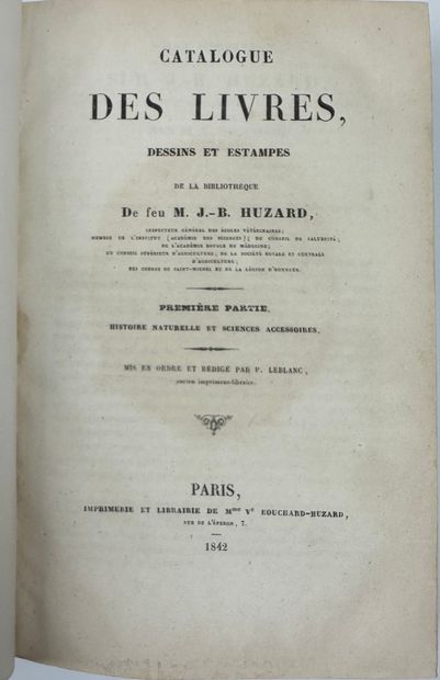 null 1842 HUZARD J B MEMBRE DE L INSTITUT CATALOGUE DE BIBLIOTHEQUE DES LIVRES DESSINS...
