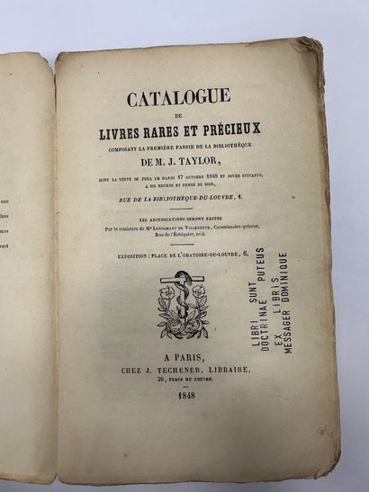 null 1848 TAYLOR ISODORE-JUSTIN-SEVERIN. (BARON) CATALOGUE DES LIVRES RARES ET PRECIEUX...