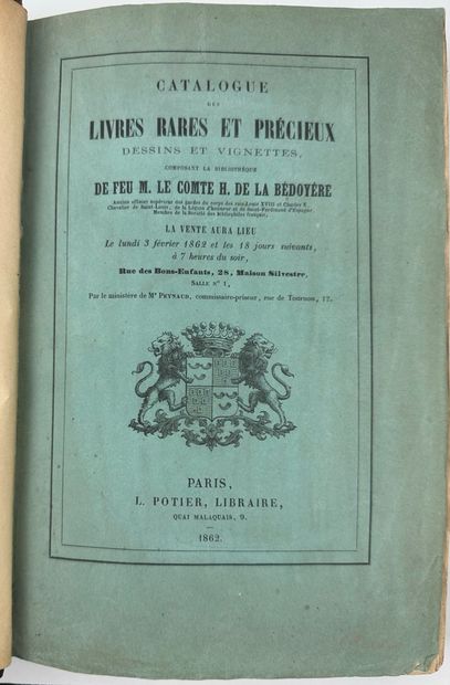 null 1837 LA BEDOYERE COMTE HUCHET DE CATALOGUE DES LIVRES RARES ET PRECIEUX DE LA...
