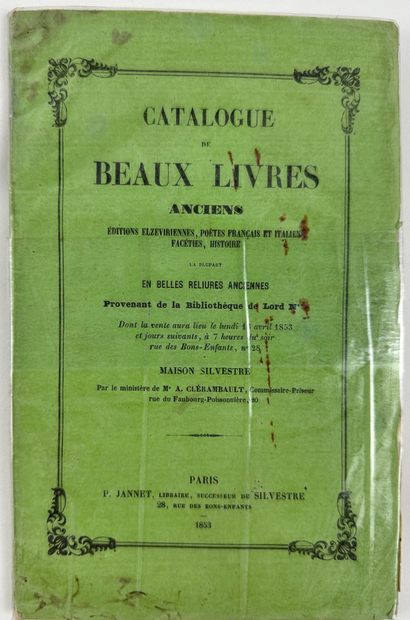 1853 N ……(LORD) CATALOGUE DE BEAUX LIVRES...