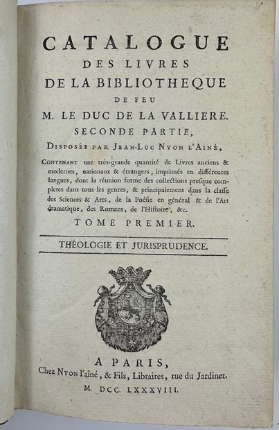 null 1788 LA VALLIERE MR LE DUC DE CATALOGUE DES LIVRES DE LA BIBLIOTHEQUE DE FEU...