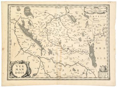 null Carte XVIIe s. de l’Aisne: «VERMANDOIS» A Amsterdam, imprimé chez Henry HONDIUS,...