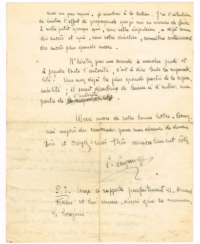 null POLITIQUE Ensemble de 3 lettres autographes signées: 1°) Léo LAGRANGE (1900-1940,...