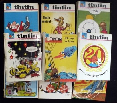 HERGÉ 9 Reliures du journal de Tintin (59, 65, 67, 69, 70, 72, 73, 77 et 78), période...