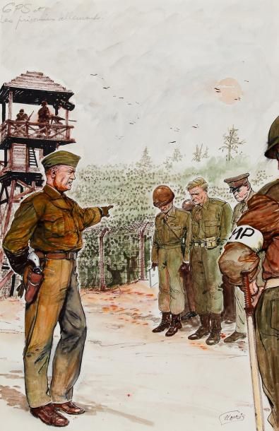 DUPUIS Pierre Bastogne le camps de prisonnier Illustration couleur signée en bas...