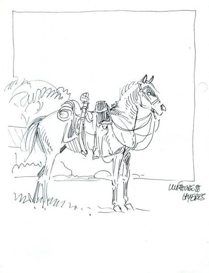 FAURE Michel Beau dessin représentant un cheval Encre de Chine 25 x 20 cm
