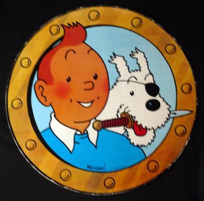 HERGÉ PLV ronde Tintin et Milou en pirate Datée 1979 55 cm