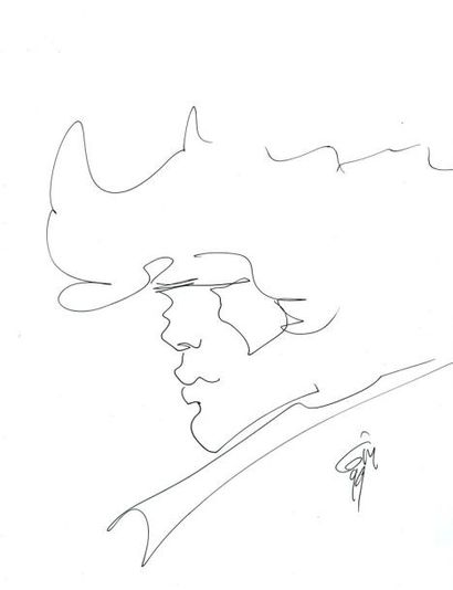 GIRAUD Jean Dessin représentant Blueberry sur page d'album Feutre 29 x 21 cm