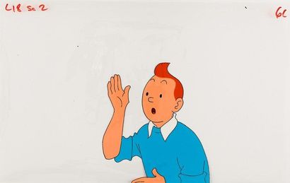 HERGÉ Travail de studio Cellulo représentant Tintin 25 x 41 cm