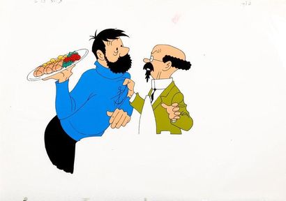 HERGÉ Travail de studio Cellulo pour un dessin animé Tintin 30 x 38 cm