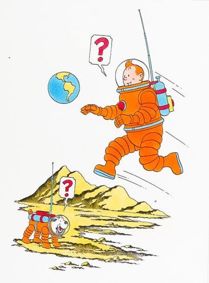 HERGÉ Tintin et Milou sur la lune Travail de studio dans les années 80 pour des textiles...