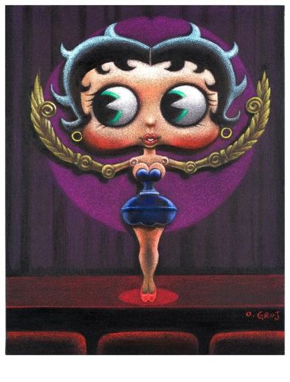 O'GROJ Betty Boop Hommage à la pin up américaine Pastel gras sur toile émeri signé...