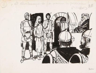 PICHARD Georges Epopée de chevalerie Charlemagne se faisant amener les prisonniers...