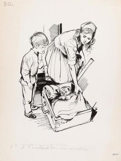 PICHARD Georges La naissance du tigrou Belle illustration à l'encre de Chine 32 x...
