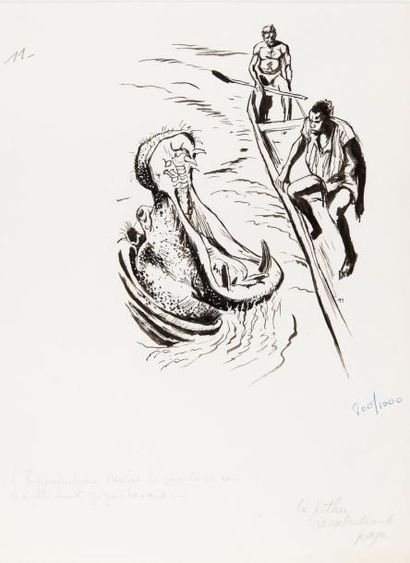 PICHARD Georges 4 Illustrations sur les hippopotames, les aigles et les serpents...