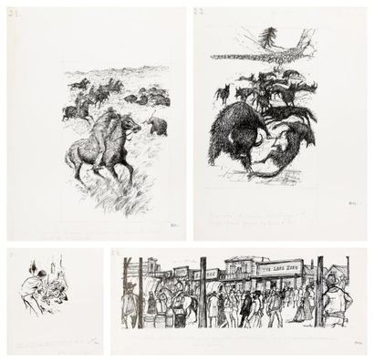 PICHARD Georges 2 Grandes illustrations de scènes de chasse à l'encre de Chine 32...