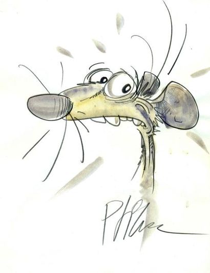 PTILUC Dédicace à l'aquarelle représentant un rat 25 x 20 cm