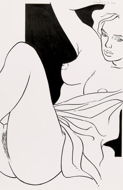 STALNER Jean Marc Femme nue Illustration à l'encre de Chine 25 x 16 cm