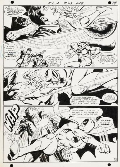 DILLIN Dick Batman Superbe planche pleine d'action publiée dans le comics Justice...