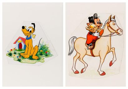 DISNEY 2 Illustrations représentant Pluto et P'tit loup Aquarelle et encre de Chine...
