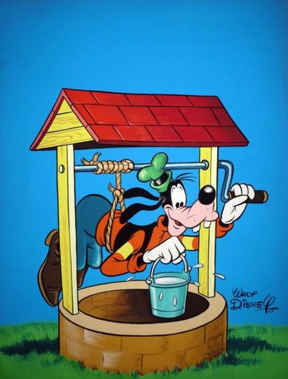 DISNEY Dingo Couverture du journal de Mickey n° 377 Gouache 40 x 31 cm