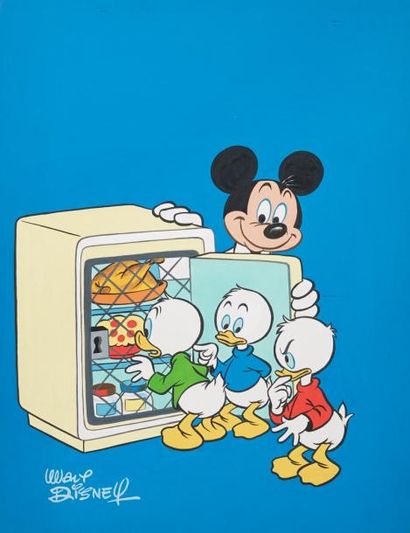 DISNEY Couverture de journal de Mickey n° 949 Mickey entouré des trois neveux de...