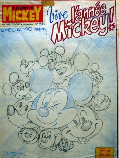 DISNEY Crayonne très abouti de la couverture du journal de Mickey n° 930 Mine de...