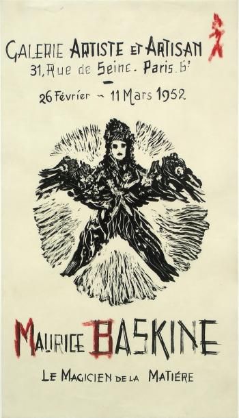 BASKINE Maurice Affiche lithographique en noir Ft 28,5 x 50 Maurice Baskine Le Magicien...