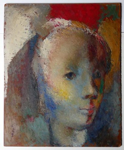 Ecole du XX° siècle Portrait en nombreuses couleurs, peinture sur isorel Ft 38 x...