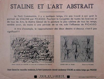PICASSO Pablo Staline et l'art abstrait Affichette de l'organisation Paix et Liberté,...