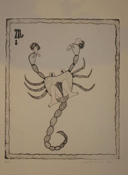 Mireille Kramer Les signes du zodiaque, Scorpion Lithographie du papier signé en...
