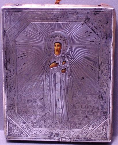 null Icone représentant Saint-Stylianos le Paphlagonien. Icone en bois peinte avec...