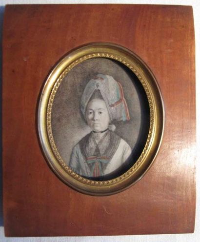 Ecole du Nord du XVIII° siècle Femme a la coiffe Miniature signée W. Kufner et datée...
