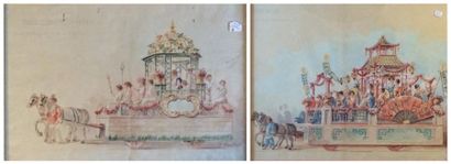 Jean Crotat Projets de Char Paire d'aquarelles signées 29 x 44 cm