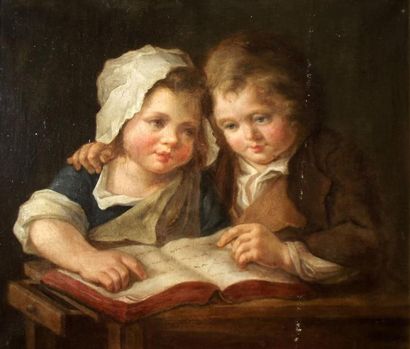 Ecole FRANCAISE du XVIIIème siècle, entourage de Gaspard Gabriel GRESLY Deux enfants...