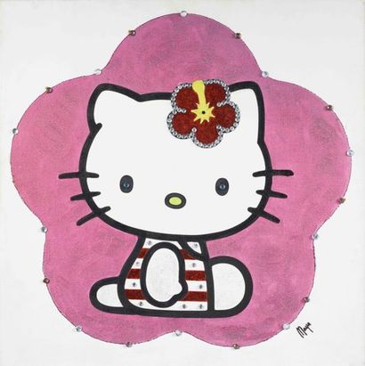 Maya Hello Kitty, 2005 Technique mixte avec paillettes et strass sur toile signée...
