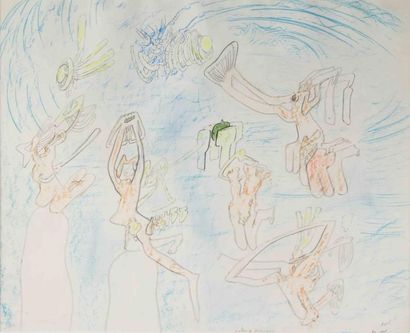 Roberto MATTA Salen a desnudare, vers 1985 Crayon gras sur papier titré en bas vers...