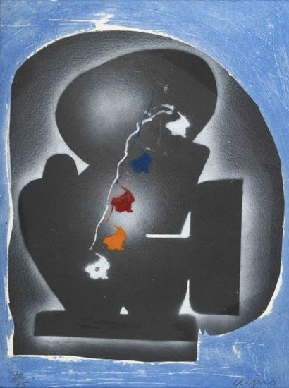 Ladislas KIJNO (1921) Composition bleue Lithographie en couleur, rehaussée par l'artiste...