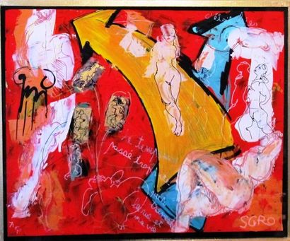 Jean Claude SG-RO "Part Time"Huile sur toile 100 x 100 cm