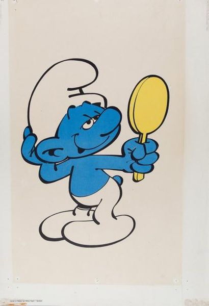 DUPUIS PEYO Grand poster représentant un Schtroumpf coquet vendu au début des années...