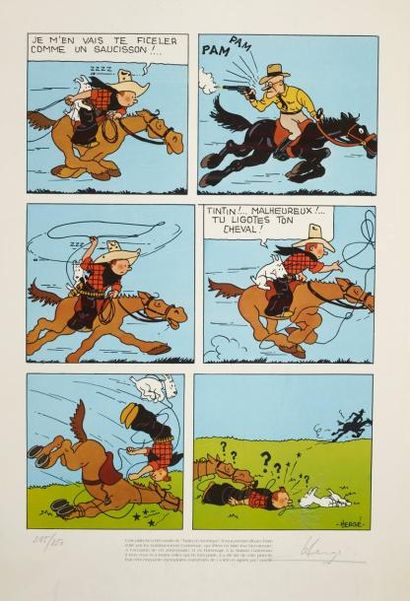 HERGÉ Tintin en Amérique Planche offset numérotée et signée par Hergé à 850 exemplaires,...