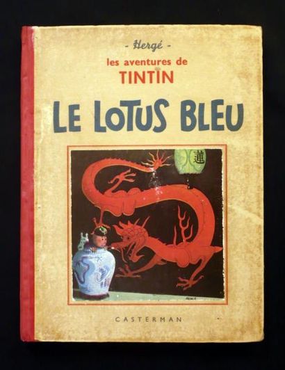 HERGÉ Tintin - Le Lotus Bleu 4e plat A 14 ter (1941) Petite image collée Album en...